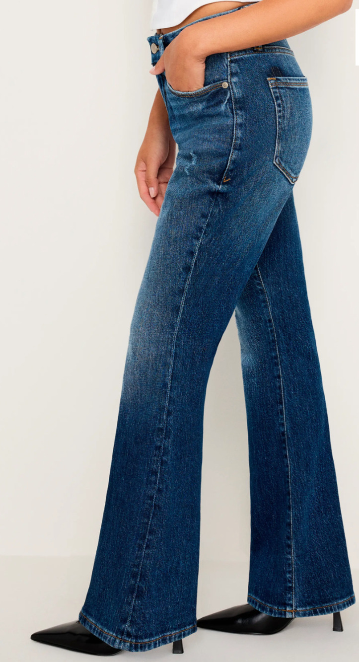 Good American Mid Rise Bootcut blue jeans Size 8 Classic Boho Western Casual